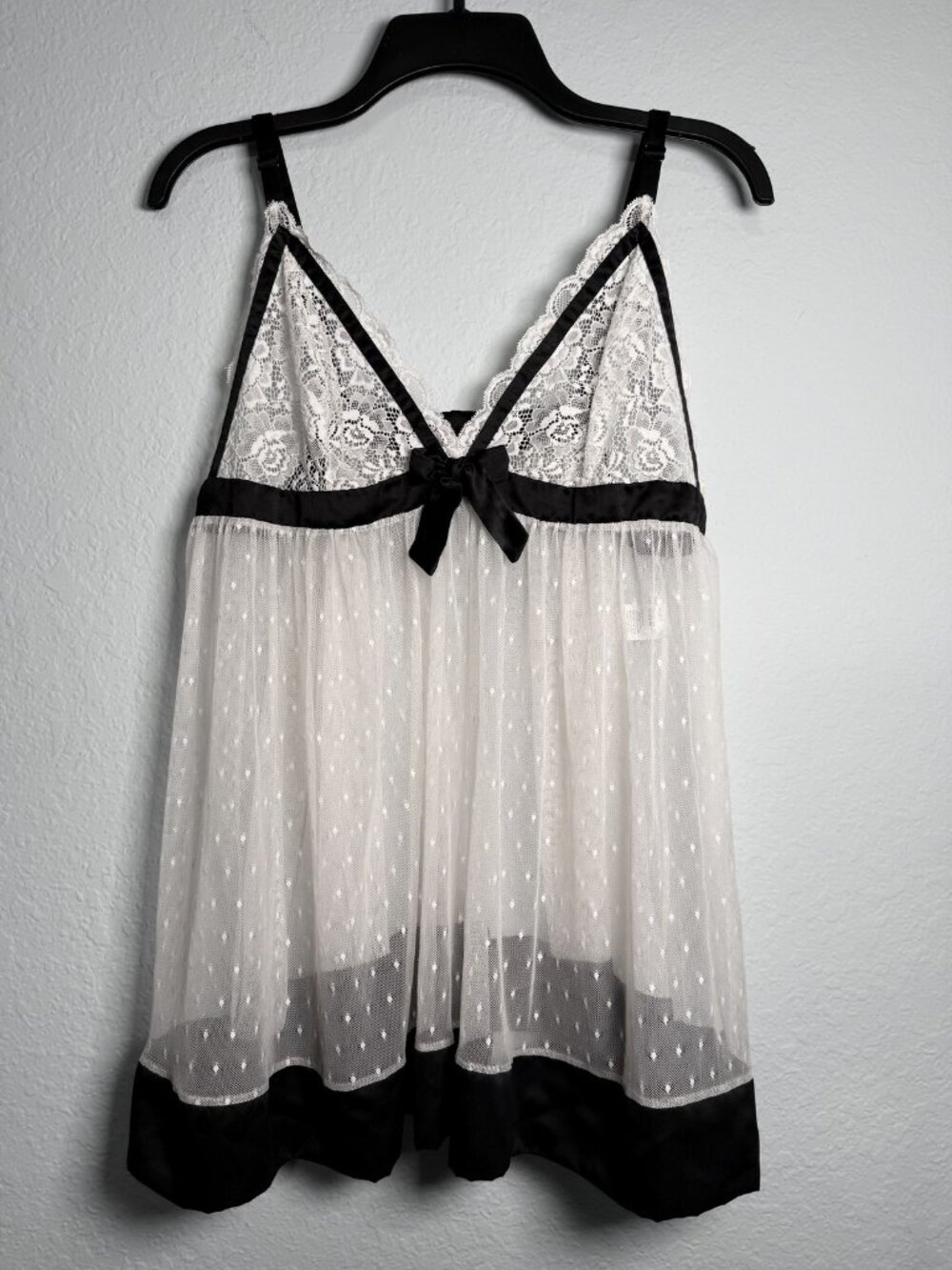 Linea Donatella Babydoll Nightie XL Black White Lace Polka Dot Lingerie Y2K Sexy